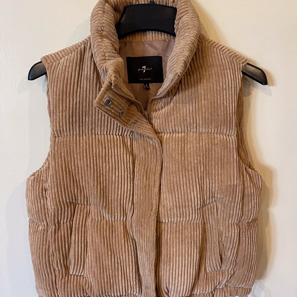 7 For All Mankind Puffer Vest Jacket Tan Courduroy